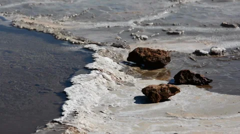 Thermal pool, salt, rocks and mud at Geysir area, Iceland Stock Footage 33787905