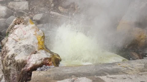 Thermal pool from volcanic lake steaming in furnas Azores Portugal 4k Stock Footage