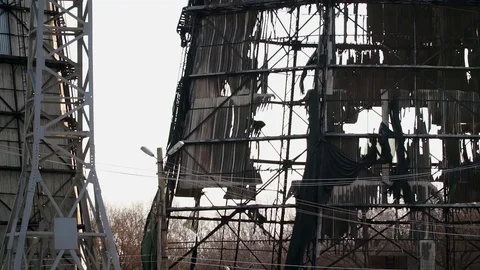 The thermal power plant is destroyed. devastation. The plant closed. the factory Stock Footage 121557201
