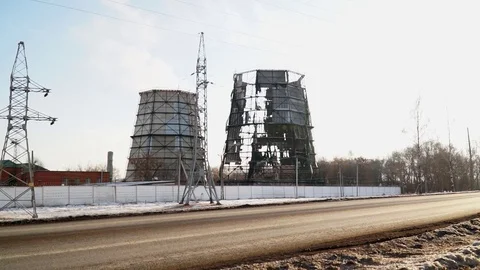 The thermal power plant is destroyed. devastation. The plant closed. the factory Stock Footage 121557203