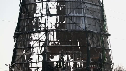 The thermal power plant is destroyed. devastation. The plant closed. the factory Stock Footage 121557207