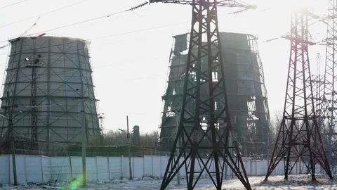 The thermal power plant is destroyed. devastation. The plant closed. the factory Stock Footage 121557213