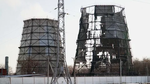 The thermal power plant is destroyed. devastation. The plant closed. the factory Stock Footage 121557215