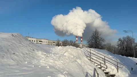 Thermal power plant operation at temperatures below 20 degrees Celsius (minus 4 Stock Footage 330978706