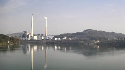 Thermal Power Plant Reflection in River China 動画素材 332963762