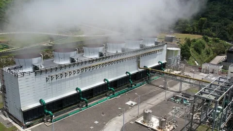 Thermal power plant on the volcano filming from a drone 库存影片 243715053