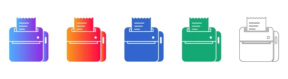 Thermal Receipt Printer Icon Set Stock Illustration