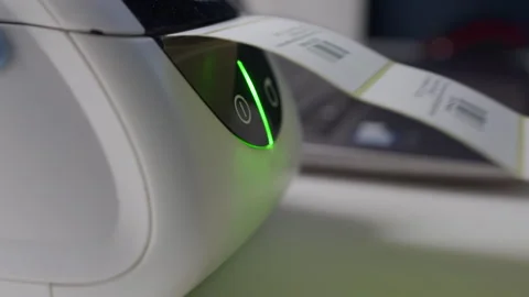 Thermal shipping barcode label printer printing labels Stock Footage 261667346