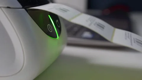 Thermal shipping barcode label printer printing labels Stock Footage 261667592