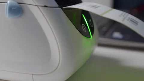 Thermal shipping barcode label printer printing labels Stock Footage 261788286