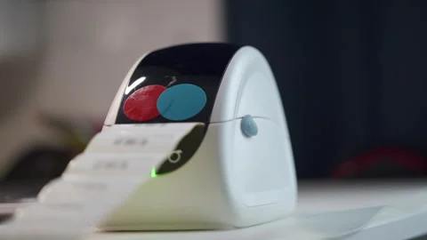 Thermal shipping barcode label printer printing labels Stock Footage 265673849