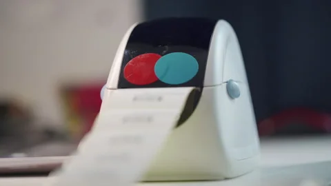 Thermal shipping barcode label printer printing labels Stock Footage 265674117