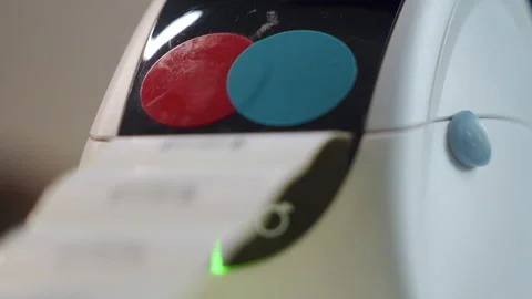 Thermal shipping barcode label printer printing labels Stock Footage 265674284