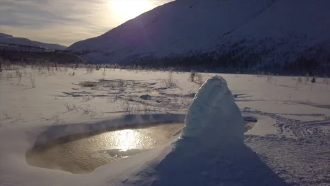 Thermal spring located among white boundless valley Stock Footage 112531626