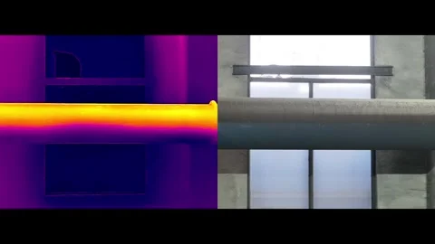 Thermal view (heat distribution) on the left, standard view on the right. Vidéo 316109182