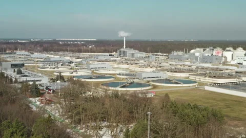 Thermal waste processing plant at industrial water treatment facility Stock Footage 329754137