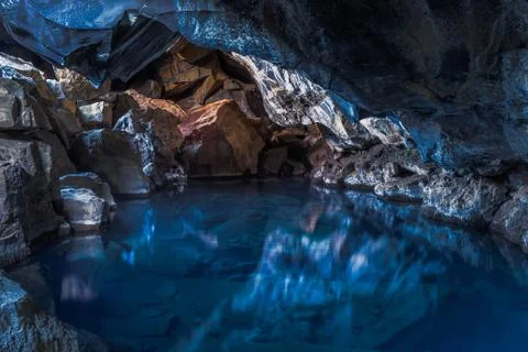 Thermal water heats magical cave in Iceland Stock Photos