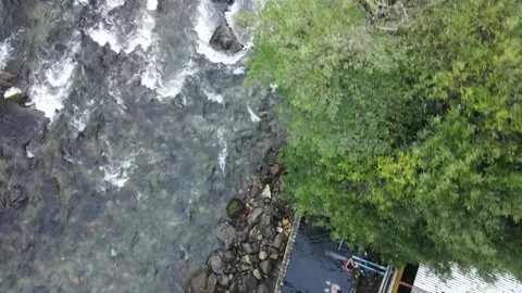 Thermal water in river by drone Video stock 159082535