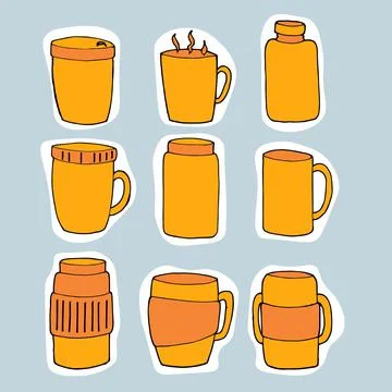 Thermo cup, container for drinking in winter, we drink hot drinks in winter Stock Illustration