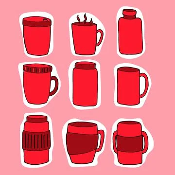 Thermo cup, container for drinking in winter, we drink hot drinks in winter Stock Illustration