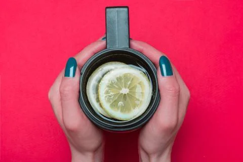 Thermo mug with tea Stock Photos