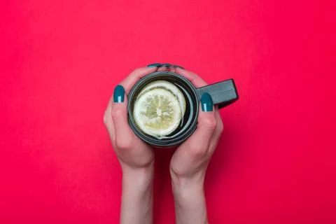 Thermo mug with tea Stock Photos