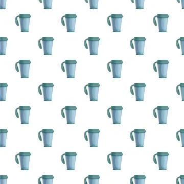 Thermo mugs pattern with blue coffee cups イラスト素材
