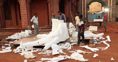 Thermocol workers are assembling thermocol Stock Footage 324283440