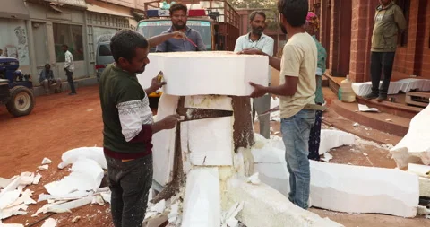 Thermocol workers are assembling thermocol Stock Footage 324284198