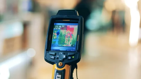 Thermographic device with temperature indicators on the screen. Body temperature Stock Footage 142581005