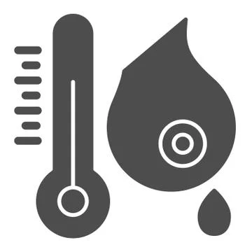Thermometer and chest solid icon. Womans Breast Milk Drop glyph style pictogram Stock Illustration