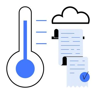 Thermometer and Cloud-connected Receipt Printout Representation Stock Illustration