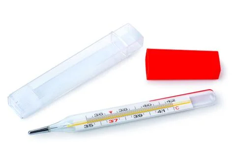 Thermometer and container Stock Photos