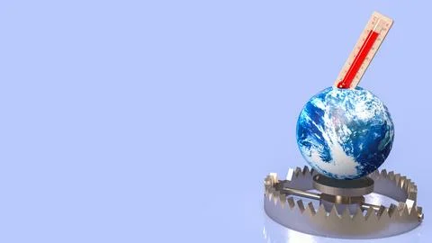 The thermometer and earth on bear trap for eco or Climate change concept 3d.. Stock Illustration
