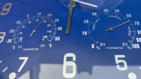 Thermometer and hygrometer on the clock face Stock Footage 212176347