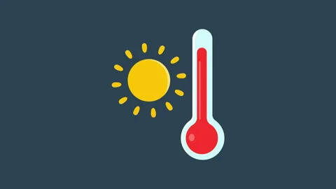 Thermometer and Sun Icon Temperature Change 2d Animation with Alpha Matte Stock Footage 339822085