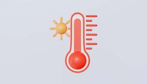 Thermometer and sun, summer high temperature 3d illustration Stock Illustration