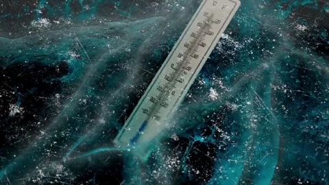 The thermometer is below zero. It's freezing. Stock Footage 285626137