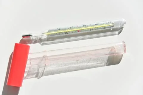 Thermometer with the case on the white background Stock Photos