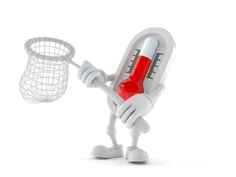 Thermometer character holding net Stock Illustration