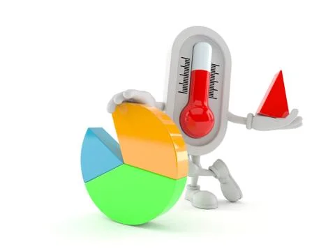 Thermometer character with pie chart Stock Illustration