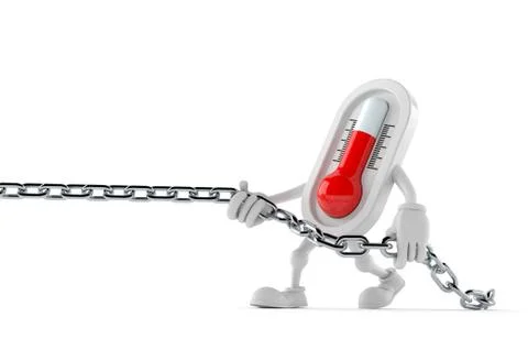 Thermometer character pulling chain Stock Illustration