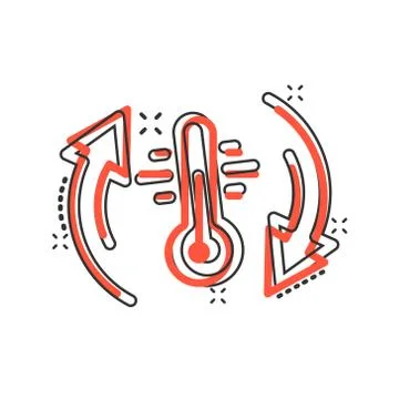 Thermometer climate control icon in comic style. Meteorology balance cartoon  Ilustração Stock