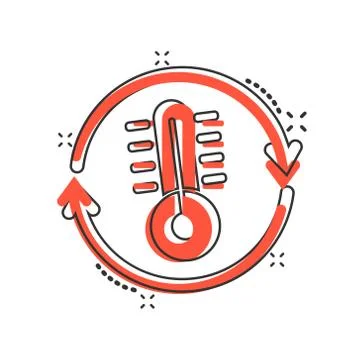 Thermometer climate control icon in comic style. Meteorology balance cartoon  Ilustração Stock