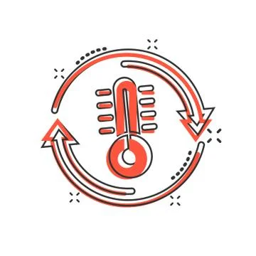 Thermometer climate control icon in comic style. Meteorology balance cartoon  Ilustração Stock