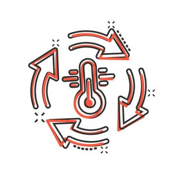 Thermometer climate control icon in comic style. Meteorology balance cartoon  Ilustração Stock