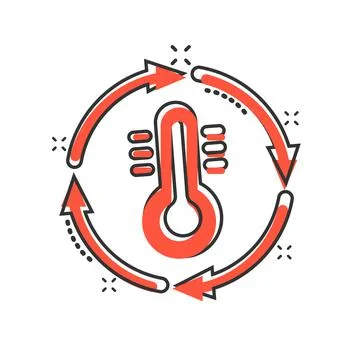 Thermometer climate control icon in comic style. Meteorology balance cartoon  Ilustração Stock