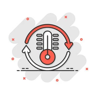 Thermometer climate control icon in comic style. Meteorology balance cartoon  Ilustração Stock