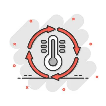 Thermometer climate control icon in comic style. Meteorology balance cartoon  Ilustração Stock