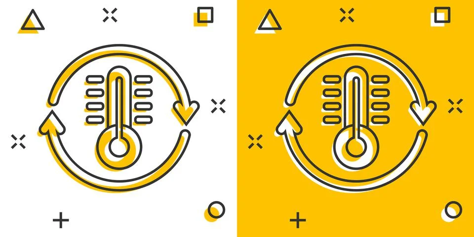 Thermometer climate control icon in comic style. Meteorology balance cartoon  Ilustração Stock